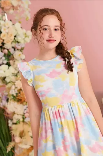 Multi color printed lycra fit&flared style dresses