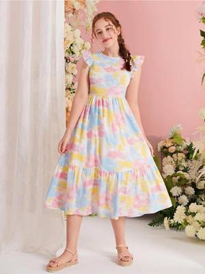 Multi color printed lycra fit&flared style dresses 5