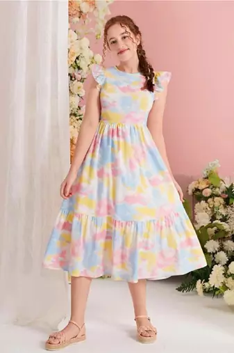 Multi color printed lycra fit&flared style dresses
