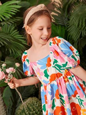 Multi color printed cotton blend fit&flared style dresses 5