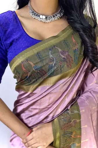 Lavender Chanderi Silk And Digital Printe Saree Zari Weaving Rich Pallu Saree With Blouse For Women