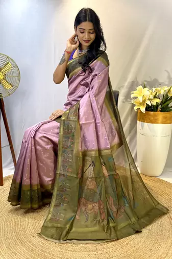 Lavender Chanderi Silk And Digital Printe Saree Zari Weaving Rich Pallu Saree With Blouse For Women