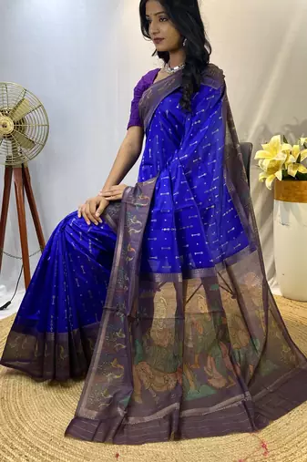 Violet Chanderi Silk And Digital Printe Saree Zari Weaving Rich Pallu Saree With Blouse For Women