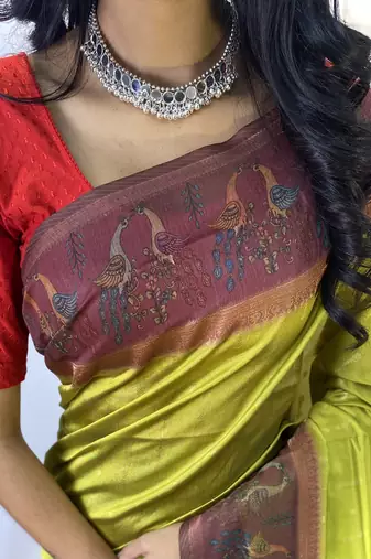 Pista Green Chanderi Silk And Digital Printe Saree Zari Weaving Rich Pallu Saree With Blouse For Women