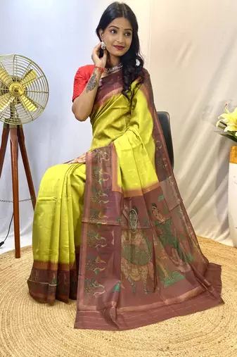 Pista Green Chanderi Silk And Digital Printe Saree Zari Weaving Rich Pallu Saree With Blouse For Women