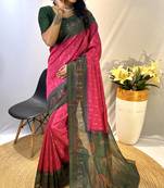 Pink Chanderi Silk And Digital Printe Saree Zari Weaving Rich Pallu Saree With Blouse For Women