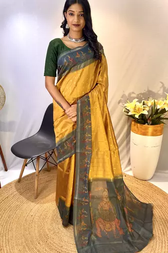 Yellow Chanderi Silk And Digital Printe Saree Zari Weaving Rich Pallu Saree With Blouse For Women