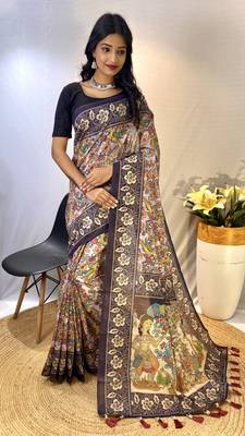 Lavender Classic Soft Cotton Digital printed Saree With Blouse For Women 1