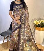 Lavender Classic Soft Cotton Digital printed Saree With Blouse For Women