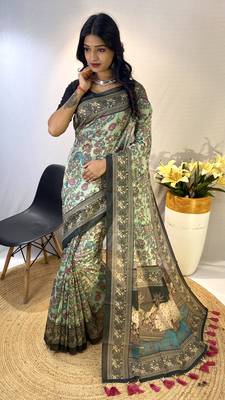 Rama Classic Soft Cotton Digital printed Saree With Blouse For Women 1