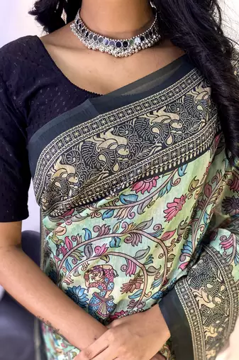 Rama Classic Soft Cotton Digital printed Saree With Blouse For Women