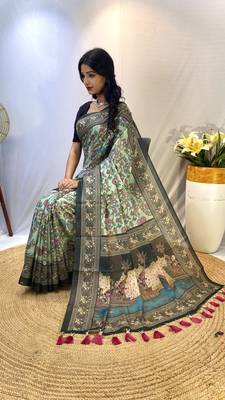 Rama Classic Soft Cotton Digital printed Saree With Blouse For Women 3