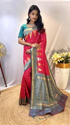 Pink Designer Kanchipuram Silk And Zari Weaving Saree With Blouse For Women 1