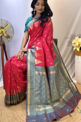 Pink Designer Kanchipuram Silk And Zari Weaving Saree With Blouse For Women