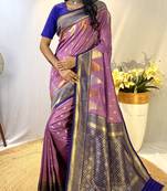 Lavender Designer Kanchipuram Silk And Zari Weaving Saree With Blouse For Women