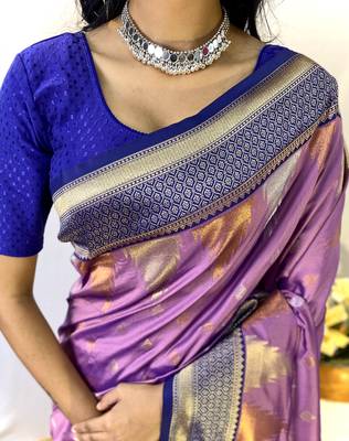 Lavender Designer Kanchipuram Silk And Zari Weaving Saree With Blouse For Women 2