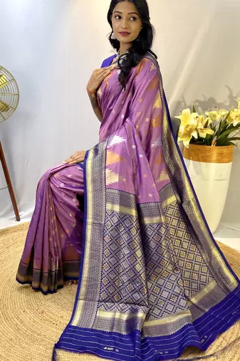 Lavender Designer Kanchipuram Silk And Zari Weaving Saree With Blouse For Women