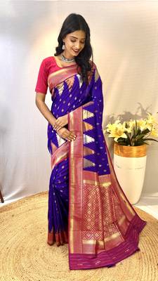 Violet Designer Kanchipuram Silk And Zari Weaving Saree With Blouse For Women 1