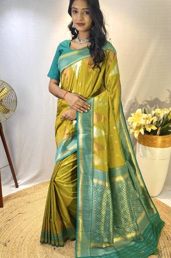 Pista Green Designer Kanchipuram Silk And Zari Weaving Saree With Blouse For Women