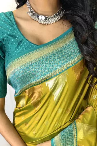 Pista Green Designer Kanchipuram Silk And Zari Weaving Saree With Blouse For Women