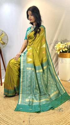 Pista Green Designer Kanchipuram Silk And Zari Weaving Saree With Blouse For Women 3