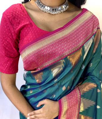 Rama Designer Kanchipuram Silk And Zari Weaving Saree With Blouse For Women 2
