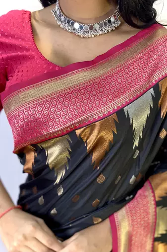 Black Designer Kanchipuram Silk And Zari Weaving Saree With Blouse For Women