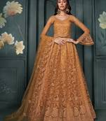 Dark Mustard Cording & Thread Embroidery With Stone Work Lehenga Choli For Wedding