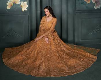 Dark Mustard Cording & Thread Embroidery With Stone Work Lehenga Choli For Wedding 2
