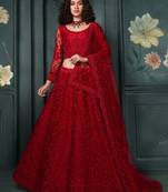 Dark Red Cording & Thread Embroidered With Stone Work Lehenga Choli For Wedding