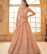 Peach Cording & Thread Embroidered With Stone Work Lehenga Choli For Bride