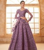 Purple Cording & Thread Embroidered With Stone Work Lehenga Choli