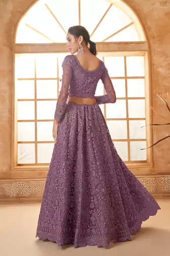 Purple Cording & Thread Embroidered With Stone Work Lehenga Choli