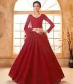 Rani-Pink Cording & Thread Embroidered With Stone Work Lehenga Choli