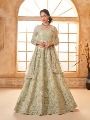 Light-Green Cording & Thread Embroidered With Stone Work Lehenga Choli 1