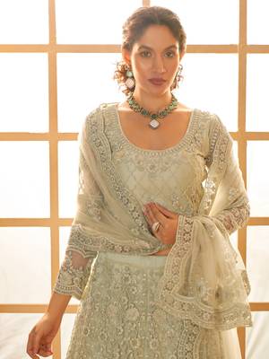 Light-Green Cording & Thread Embroidered With Stone Work Lehenga Choli 2