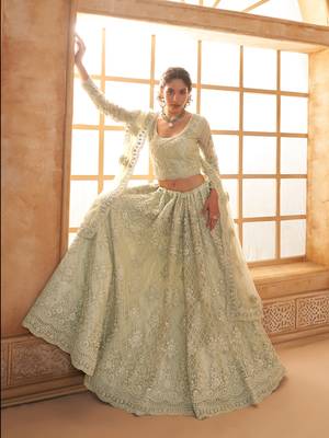 Light-Green Cording & Thread Embroidered With Stone Work Lehenga Choli 3