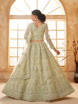 Light-Green Cording & Thread Embroidered With Stone Work Lehenga Choli 4
