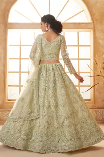 Light-Green Cording & Thread Embroidered With Stone Work Lehenga Choli