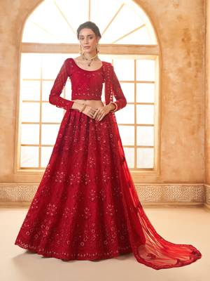 Red Cording & Thread Embroidered With Stone Work Lehenga Choli 1