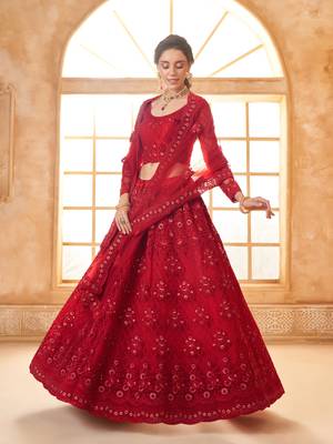 Red Cording & Thread Embroidered With Stone Work Lehenga Choli 3
