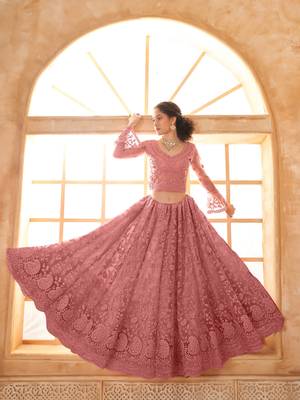 Light-Pink Cording & Thread Embroidered With Stone Work Lehenga Choli For Bride 2