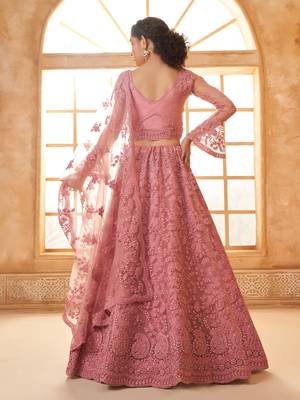 Light-Pink Cording & Thread Embroidered With Stone Work Lehenga Choli For Bride 4