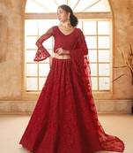 Red Cording & Thread Embroidered With Stone Work Lehenga Choli