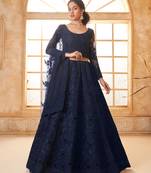 Dark-Blue Cording & Thread Embroidered With Stone Work Lehenga Choli