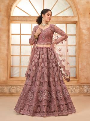 Light-Pink Cording & Thread Embroidered With Stone Work Lehenga Choli For Bride 1