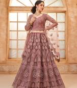 Light-Pink Cording & Thread Embroidered With Stone Work Lehenga Choli For Bride