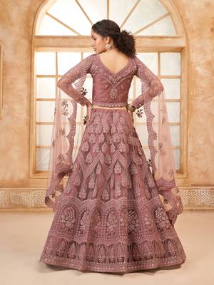 Light-Pink Cording & Thread Embroidered With Stone Work Lehenga Choli For Bride 4