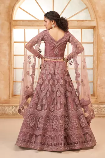 Light-Pink Cording & Thread Embroidered With Stone Work Lehenga Choli For Bride