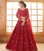 Dark-Red Cording & Thread Embroidered With Stone Work Lehenga Choli